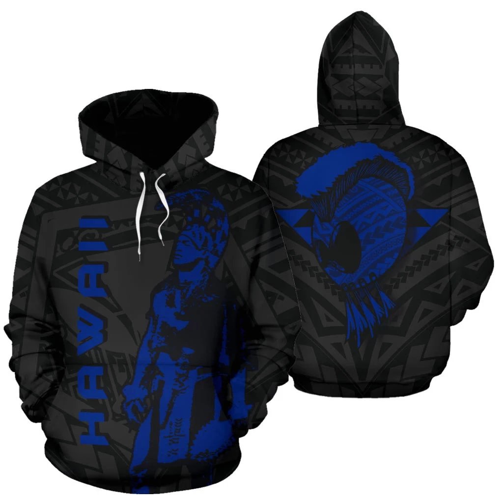 Hawaii Helmet Polynesian Blue Kanaka Warrior Hoodie Unisex Blue - Polynesian Pride