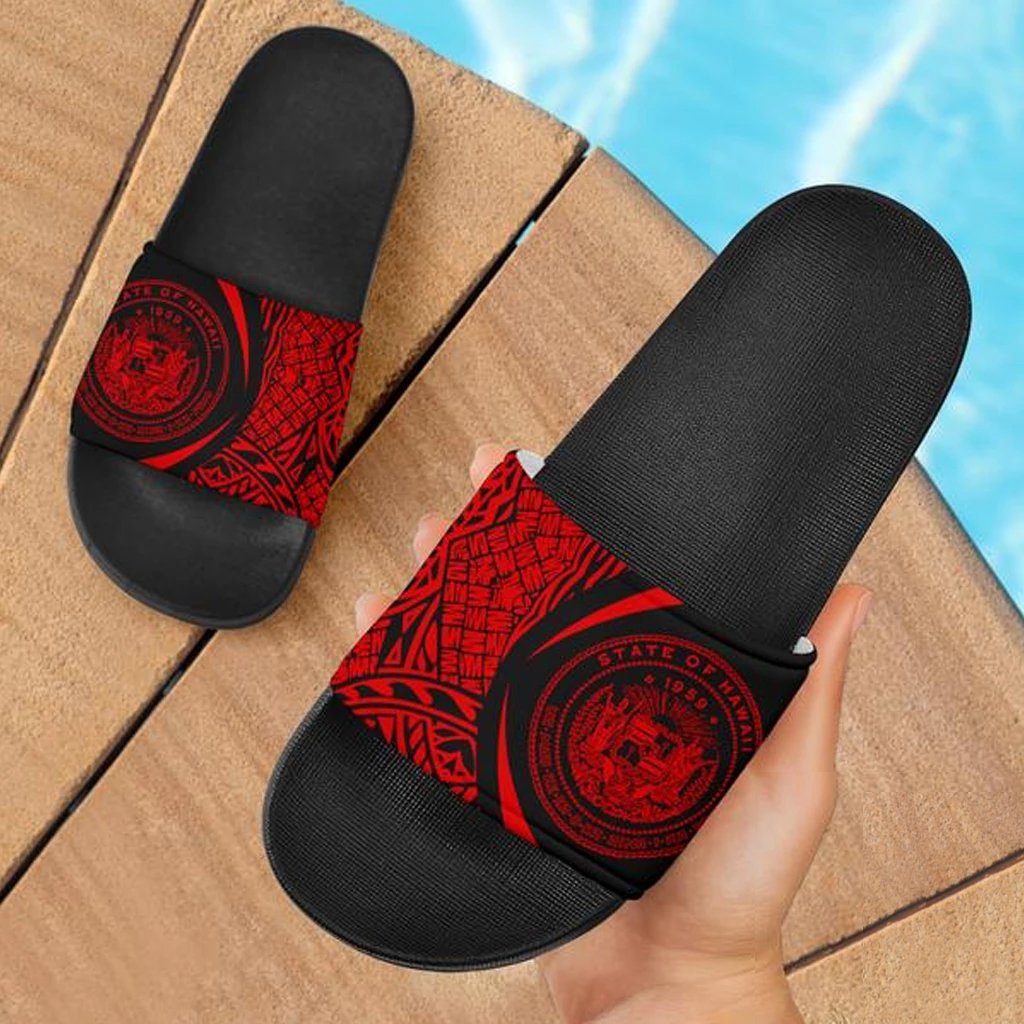 Hawaii Slide Sandals Red Black - Circle Style Black - Polynesian Pride