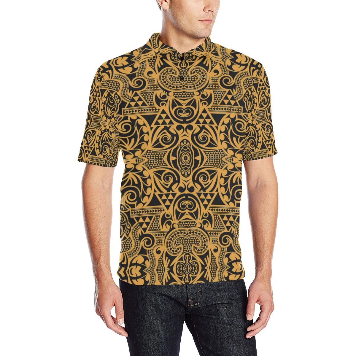 Polynesian Polo Shirt Yellow Black Unisex Black - Polynesian Pride