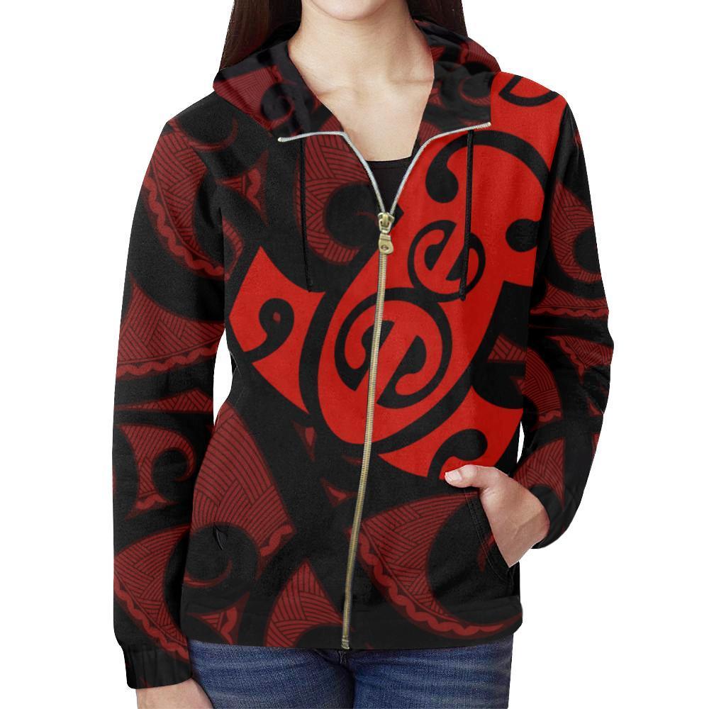 Maori Red Mangopare Zip Hoodie - Polynesian Pride