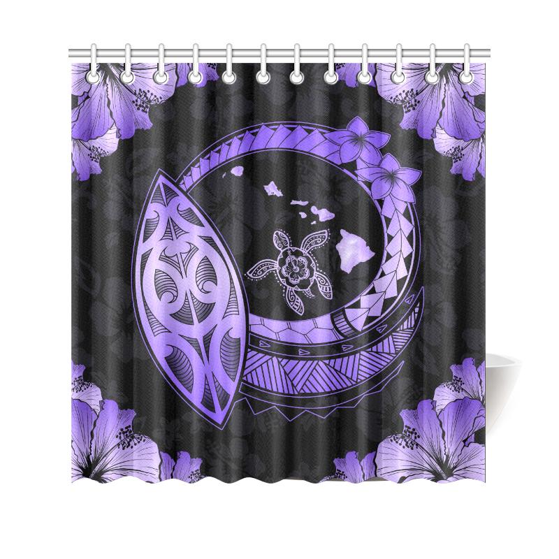 Hawaii Hibiscus Map Hidden Polynesian Violet Turtle Shower Curtain 177 x 172 (cm) Violet - Polynesian Pride