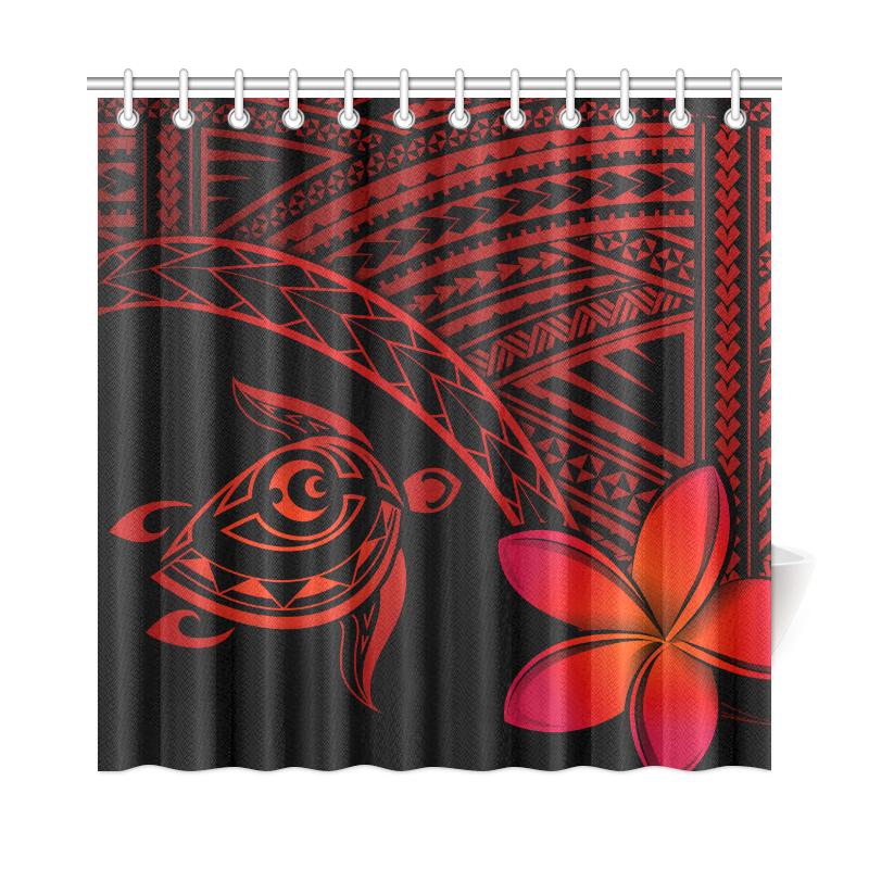 hawaiiShower Curtains - Hawaii Turtle Plumeria Red 177 x 172 (cm) Blue - Polynesian Pride