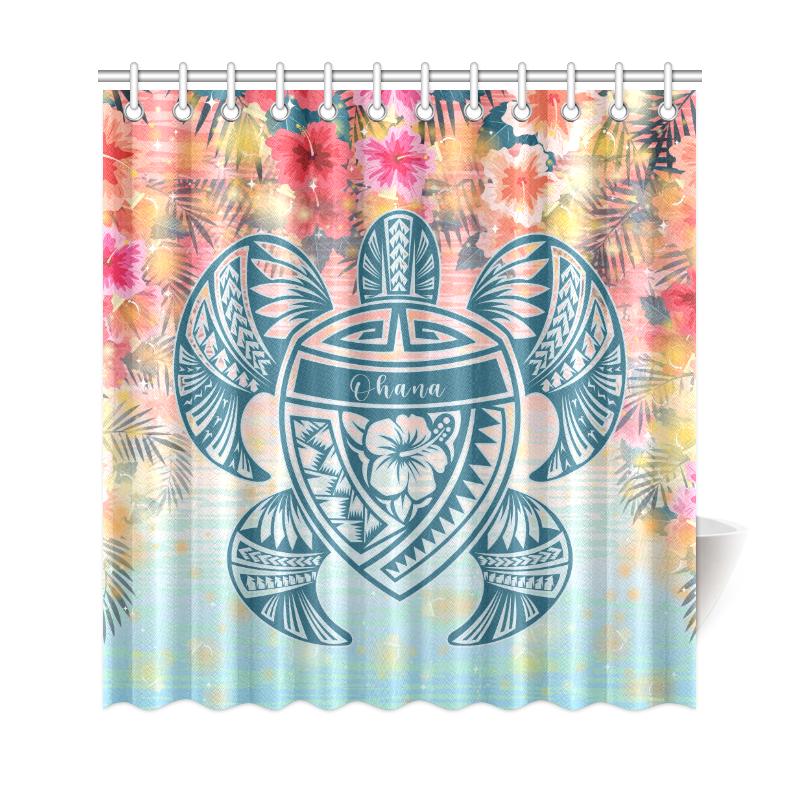 Hawaii Turtle Ohana Stary Night Hibiscus Shower Curtain - Polynesian Pride