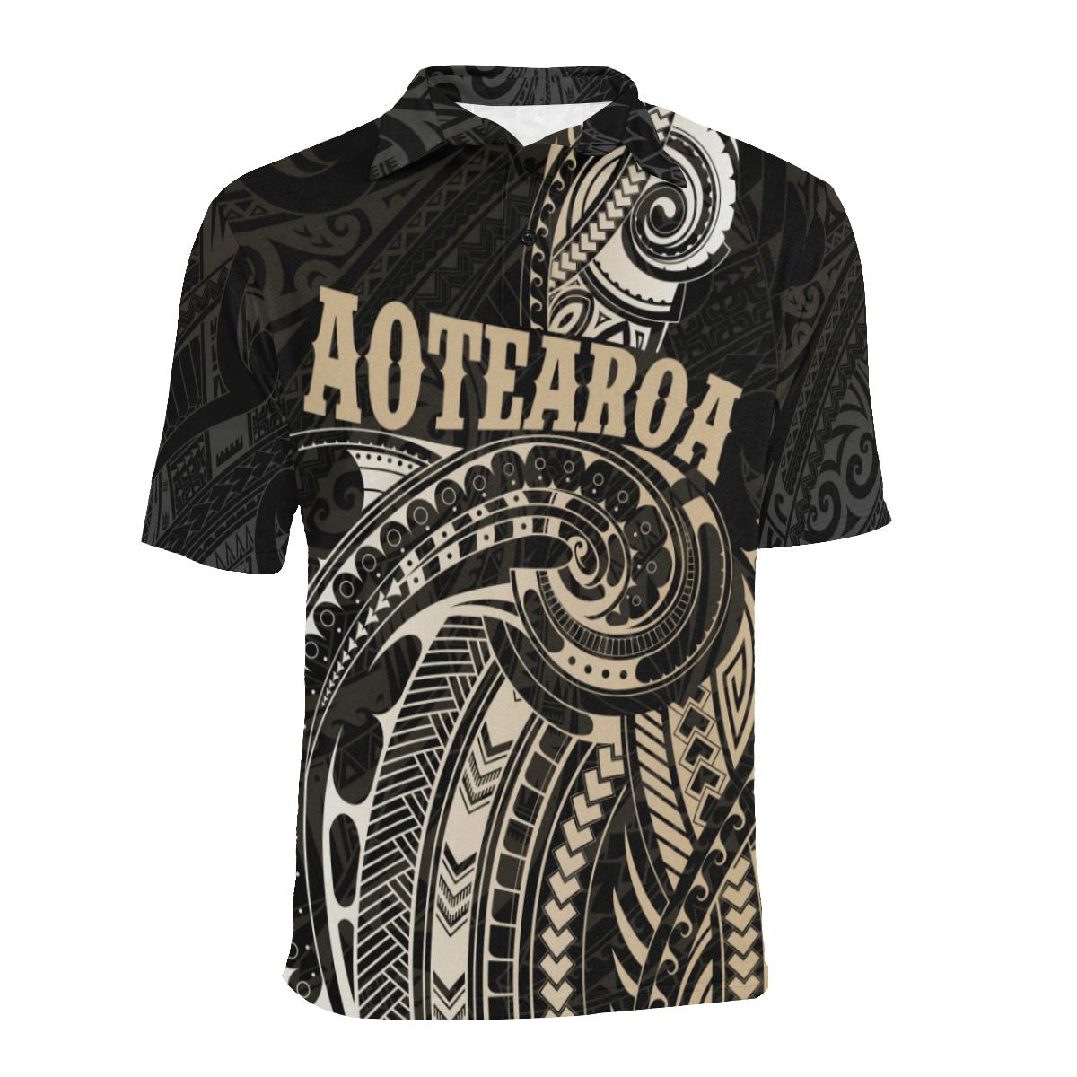 Maori Tattoo with Map New Zealand Polo Shirt Unisex Black - Polynesian Pride