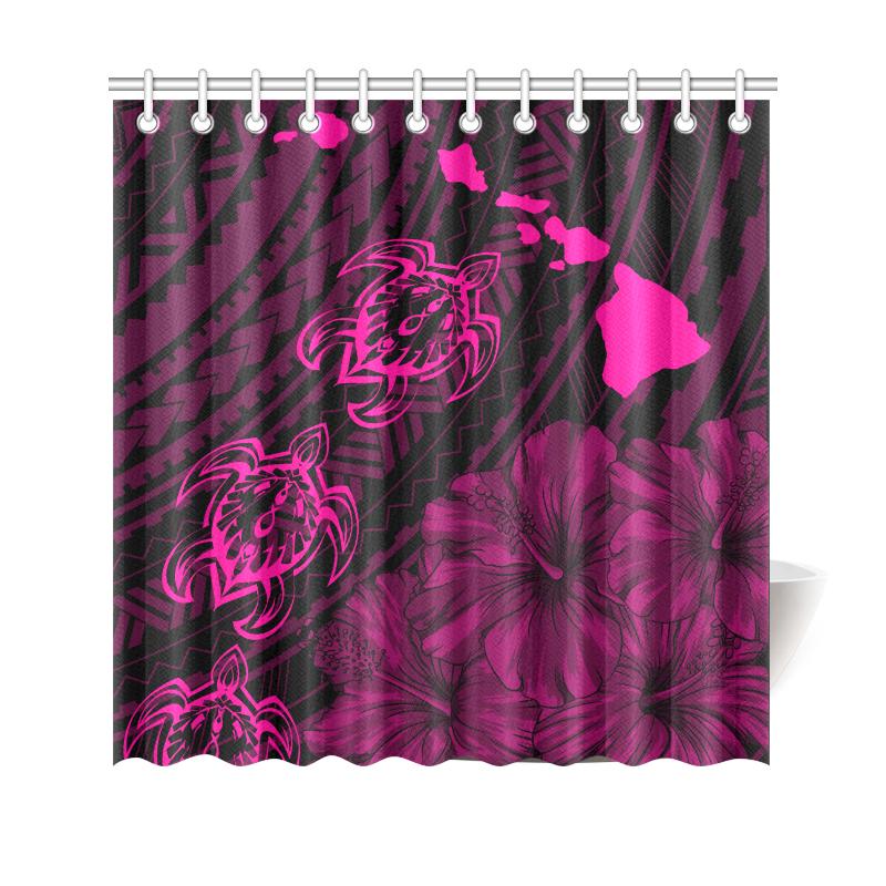 Hawaii Sea Turtle Is Swimming Toward Shower Curtain Pink 177 x 172 (cm) Pink - Polynesian Pride