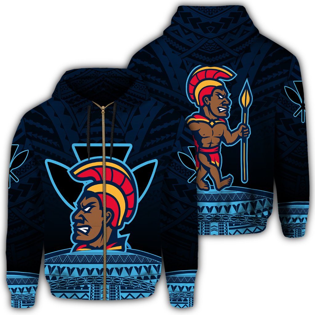 Hawaiian Polynesian Kanaka Warrior Zipper Hoodie Strong Style Unisex Blue - Polynesian Pride