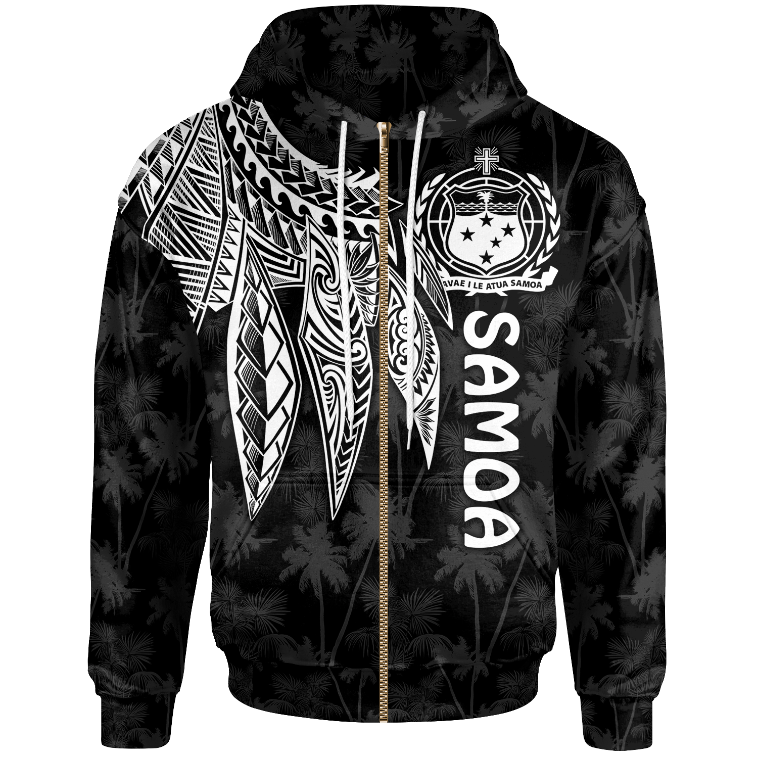 Samoa Zip up Hoodie Polynesian Wings (White) Unisex White - Polynesian Pride