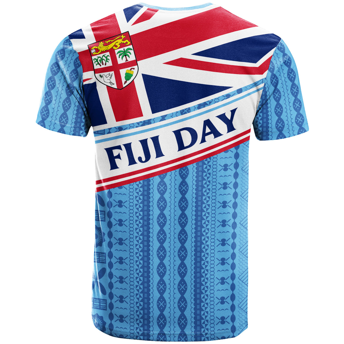 Fiji Day T Shirt Tapa Pattern With Flag LT12 - Polynesian Pride
