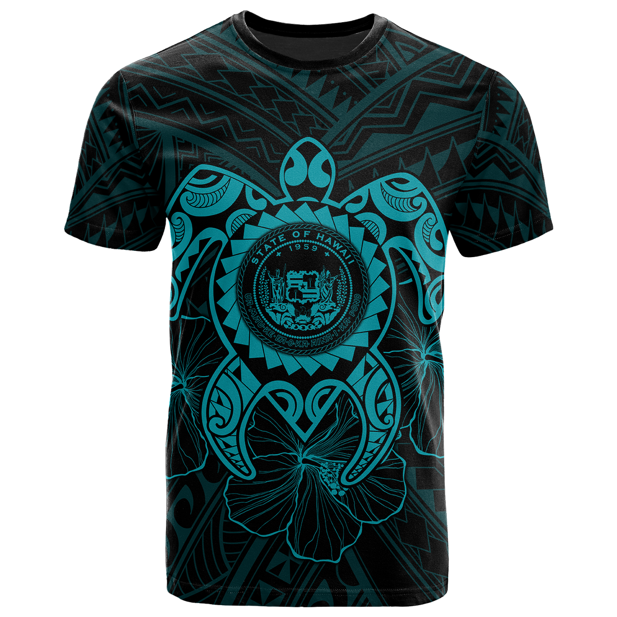 Hawaii Polynesian T Shirt Vintage Polynesian Turtle (Turquoise) Unisex Turquoise - Polynesian Pride