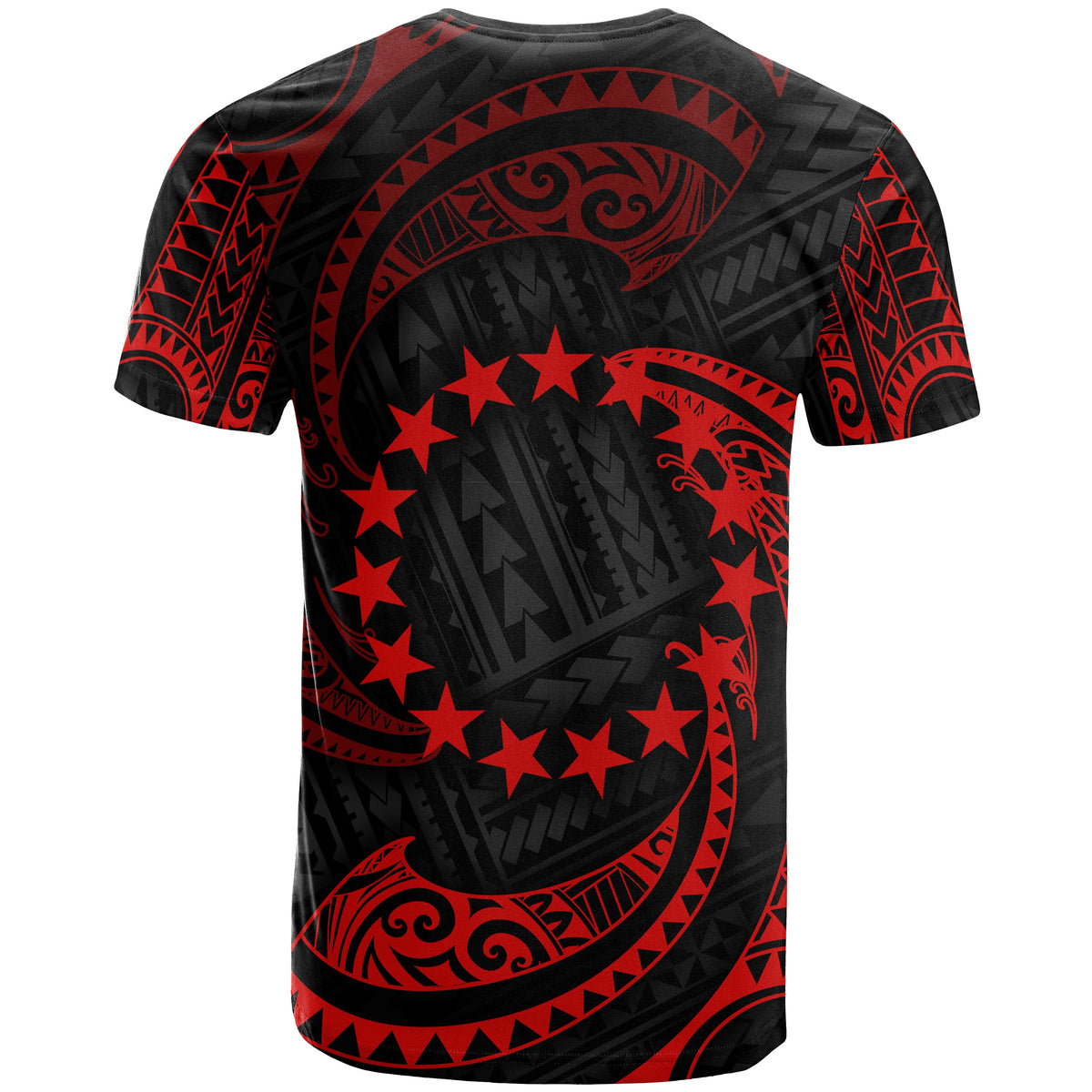 Cook Islands Polynesian All Over T Shirt Red Tribal Wave - Polynesian Pride
