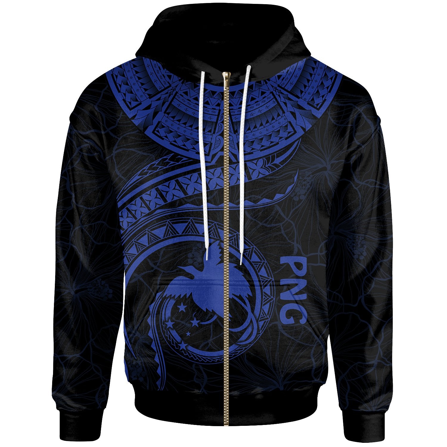 Papua New Guinea Polynesian Zip up Hoodie Papua New Guinea Waves (Blue) Unisex Blue - Polynesian Pride