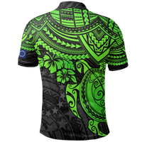 Cook Islands Polo Shirt Kuki Airani Flag Green Turtle Hibiscus - Polynesian Pride