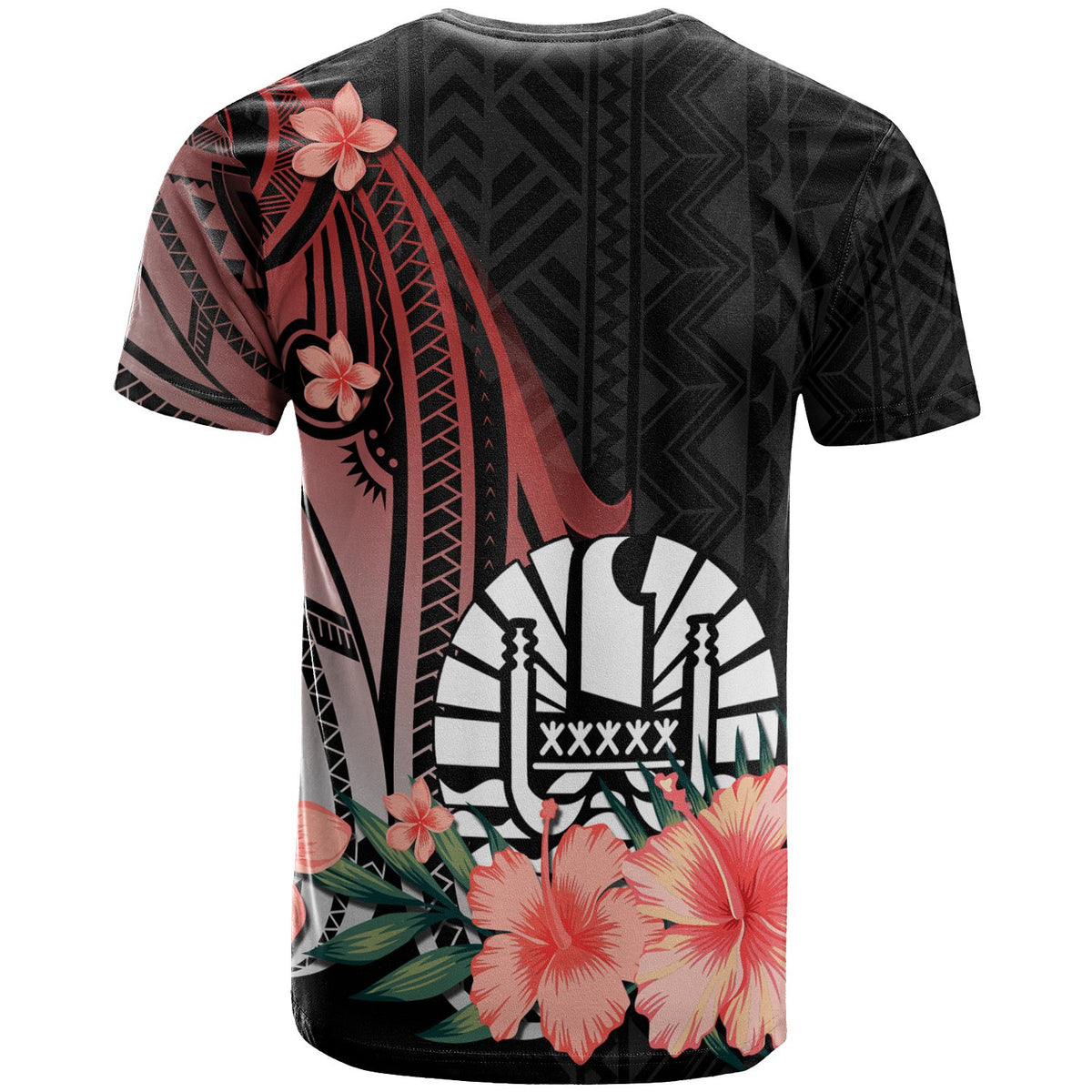 Tahiti Custom T Shirt Red Polynesian Hibiscus Pattern Style - Polynesian Pride