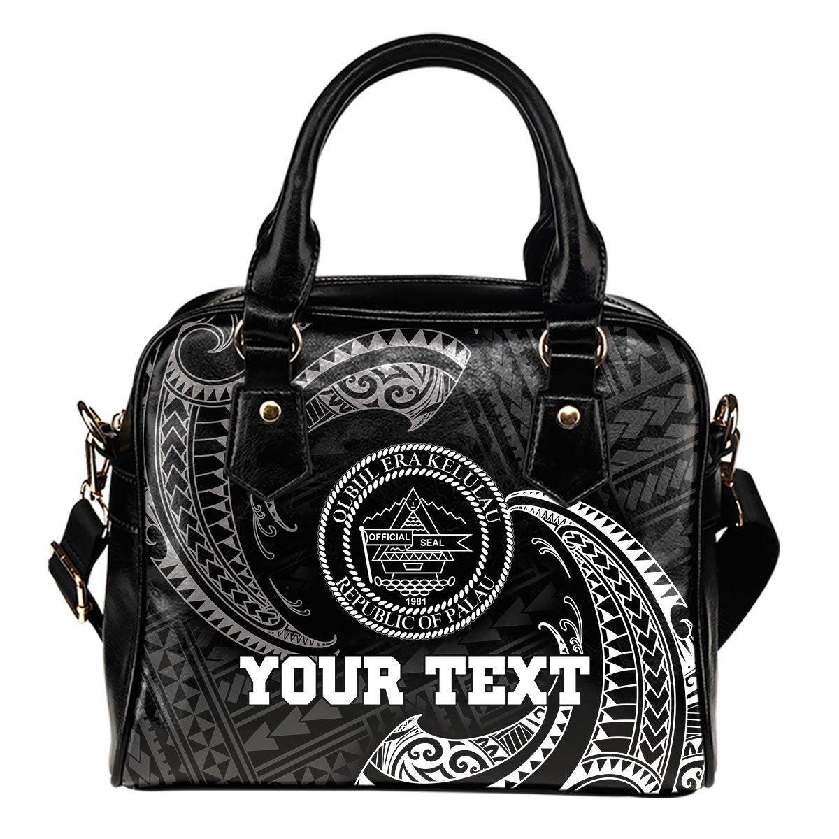 Palau Polynesian Custom Personalised Shoulder Handbag - White Tribal Wave One Size Black - Polynesian Pride