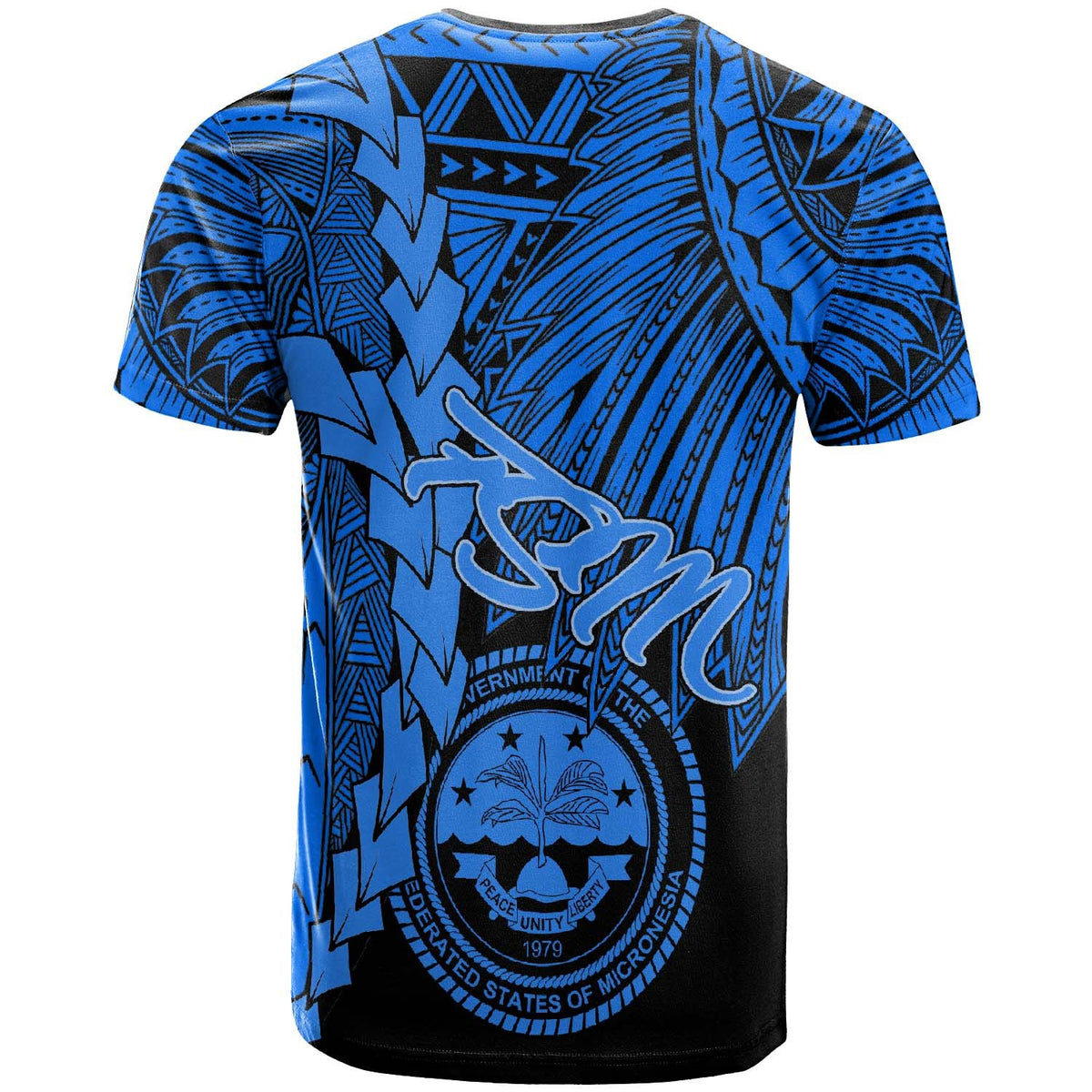 Federated States of Micronesia T Shirt Tribal Wave Tattoo Blue - Polynesian Pride