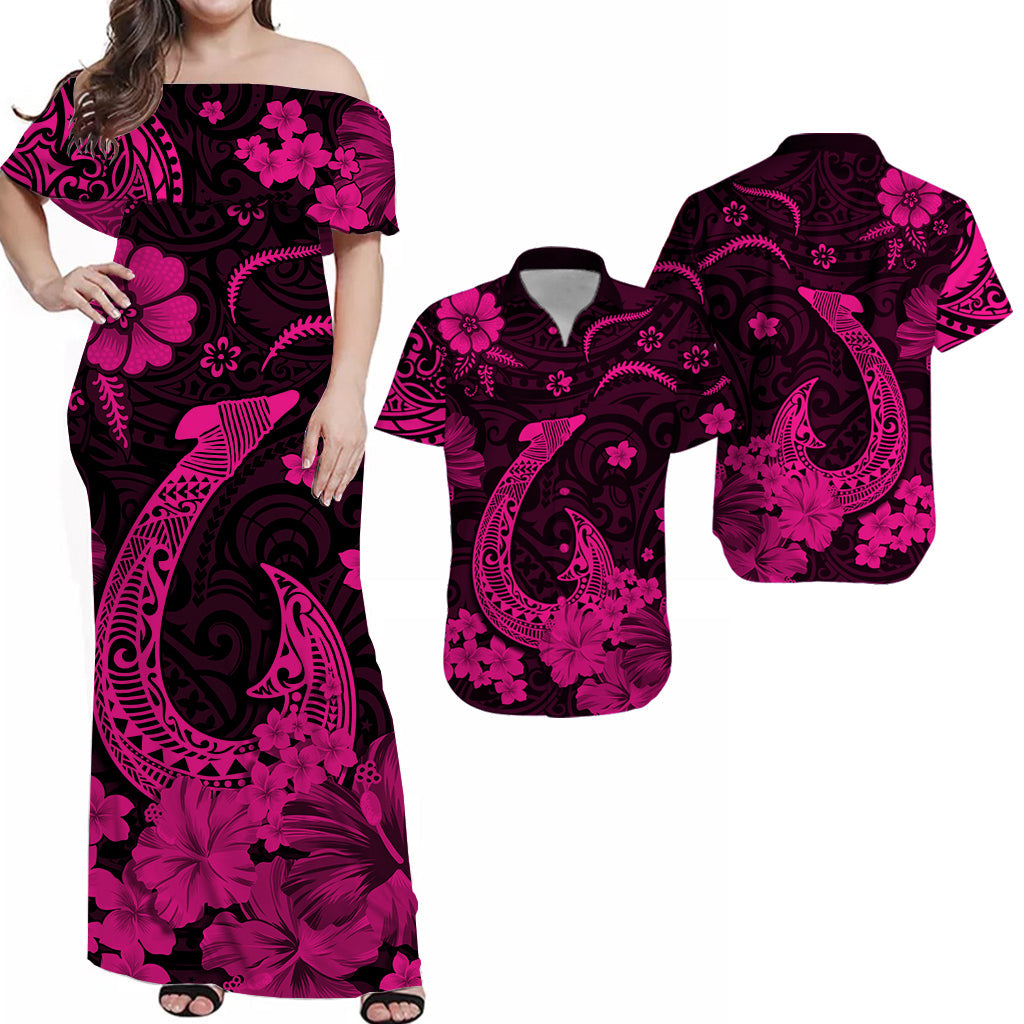 Hawaii Matching Dress and Hawaiian Shirt Polynesia Pink Fish Hook LT13 Pink - Polynesian Pride