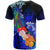 Guam T Shirt Humpback Whale with Tropical Flowers (Blue) - Polynesian Pride