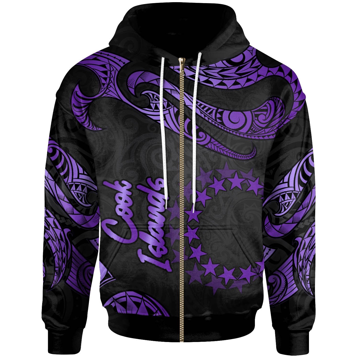 Cook Islands Polynesian Zip Hoodie Polynesian Tattoo Purple Version Unisex Purple - Polynesian Pride