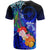 Yap T Shirt Humpback Whale with Tropical Flowers (Blue) - Polynesian Pride