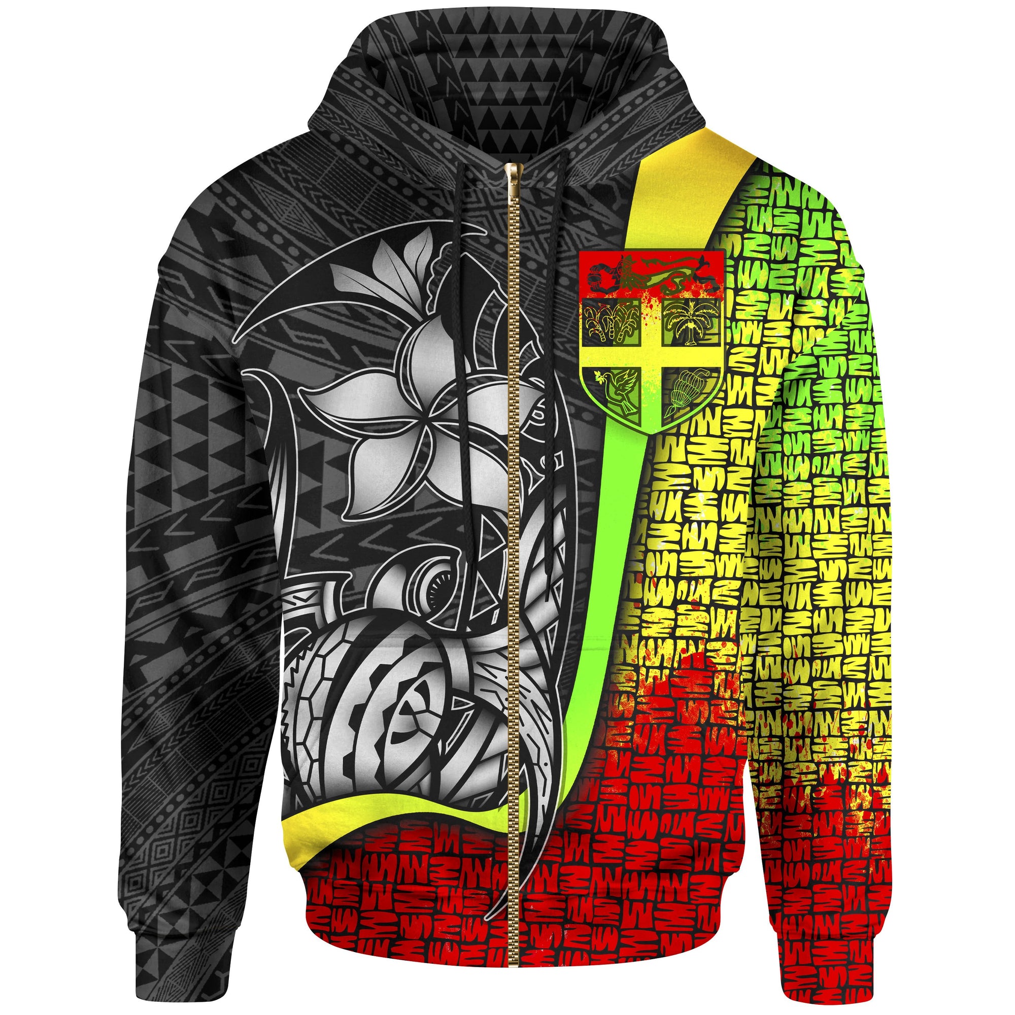 Fiji Polynesian Zip up Hoodie Reggae Turtle with Hook Unisex REGGAE - Polynesian Pride