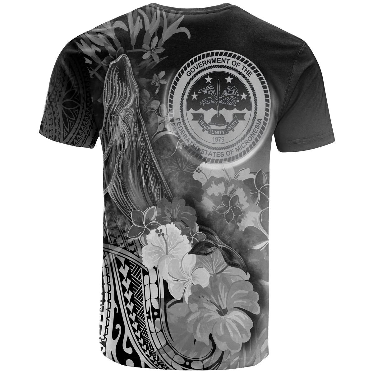 Fsm T Shirt Humpback Whale with Tropical Flowers (White) - Polynesian Pride