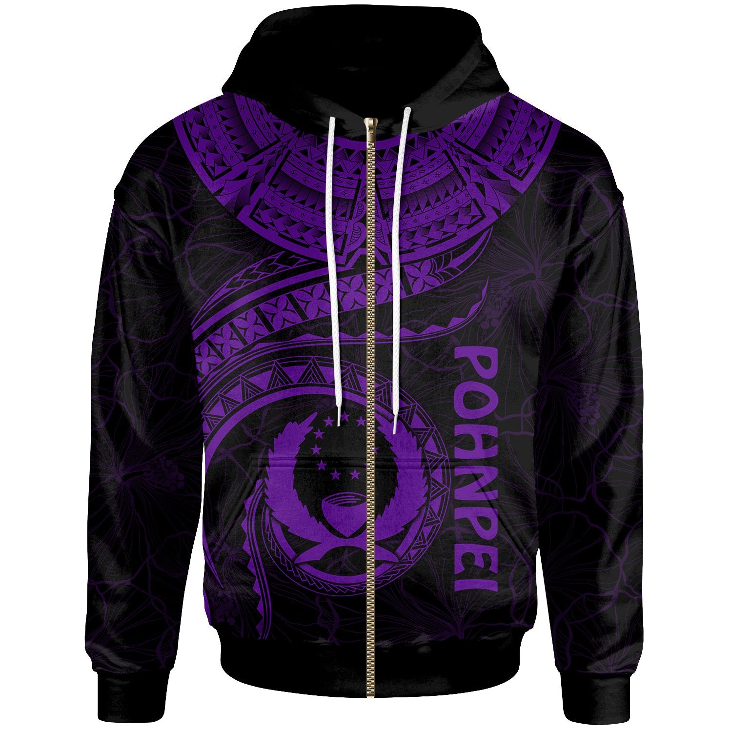 Pohnpei Polynesian Zip up Hoodie Pohnpei Waves (Purple) Unisex Purple - Polynesian Pride