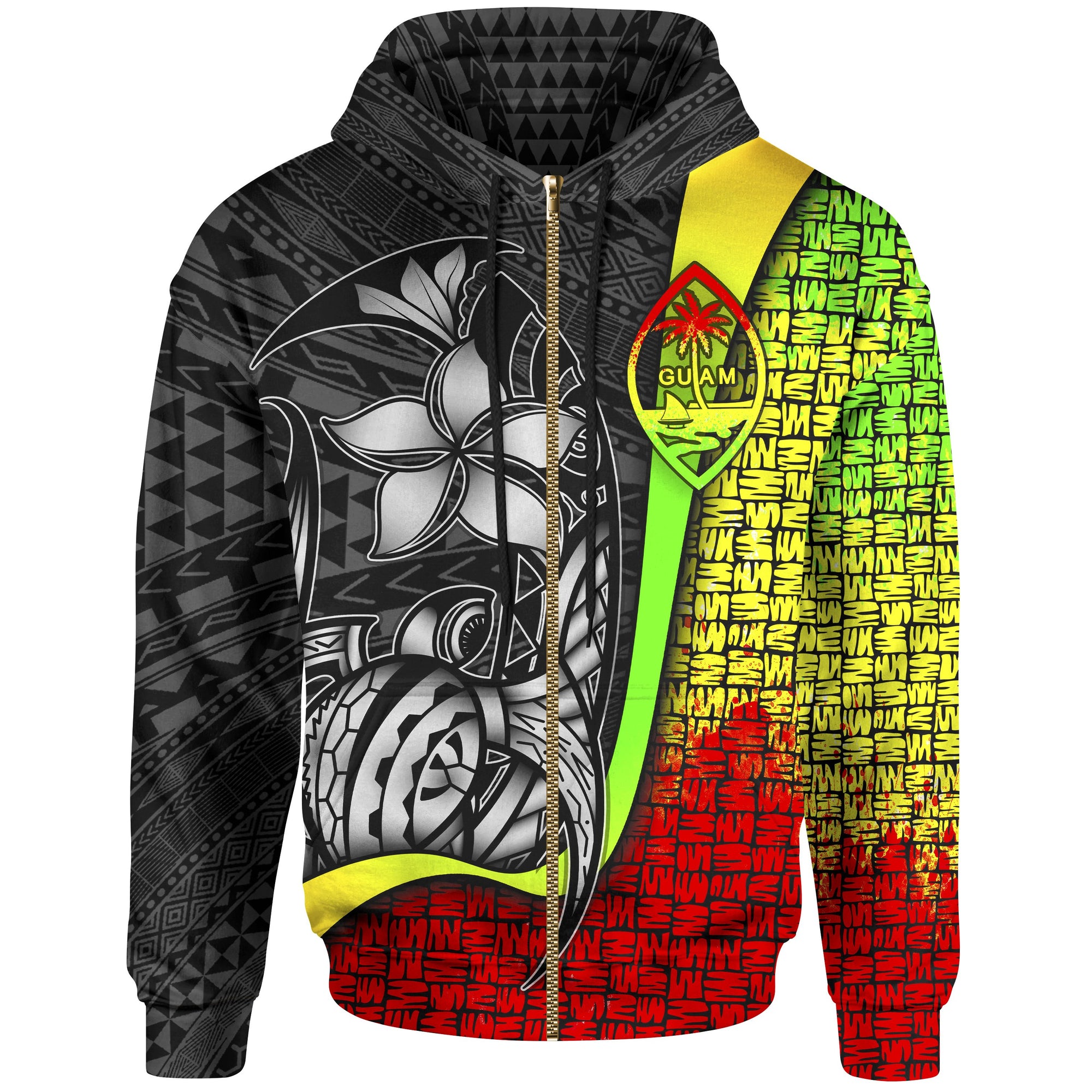 Guam Polynesian Zip up Hoodie Reggae Turtle with Hook Unisex REGGAE - Polynesian Pride