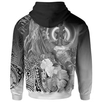 Vanuatu Custom Hoodie Zip up Humpback Whale with Tropical Flowers (White) - Polynesian Pride
