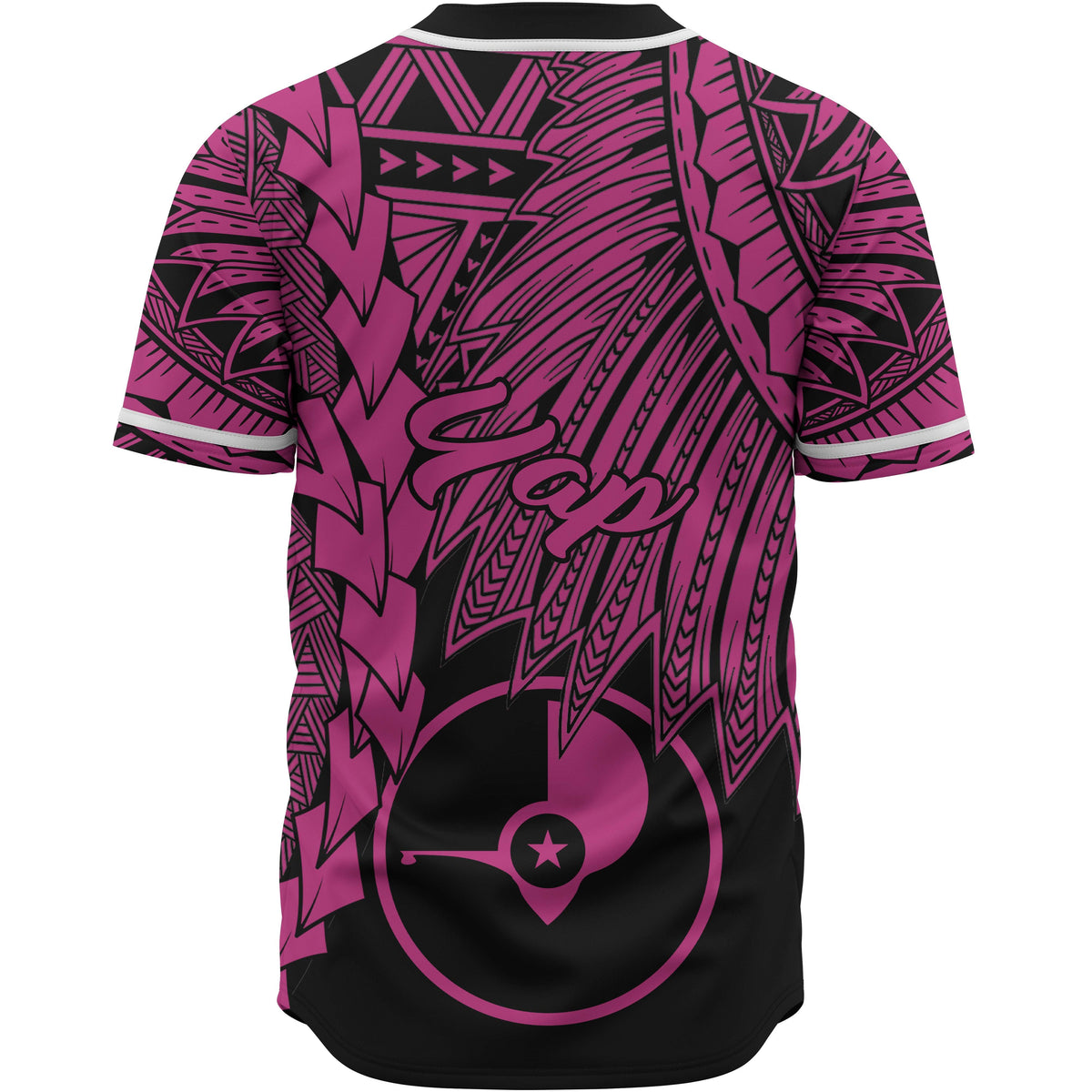 Yap Polynesian Baseball Shirt - Tribal Wave Tattoo Pink - Polynesian Pride