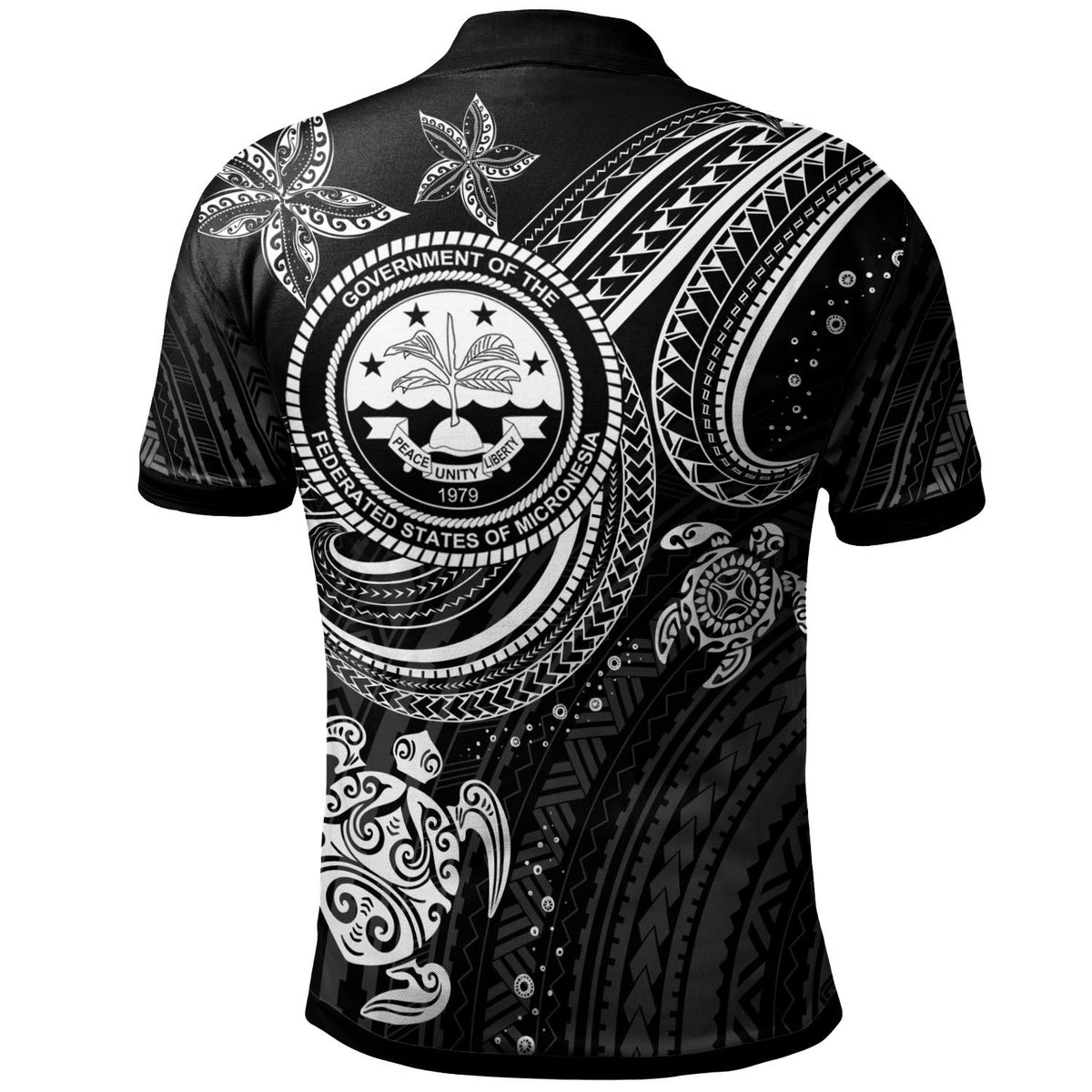 Federated States of Micronesia Custom Polo Shirt Coat Of Arm with White Turtle - Polynesian Pride