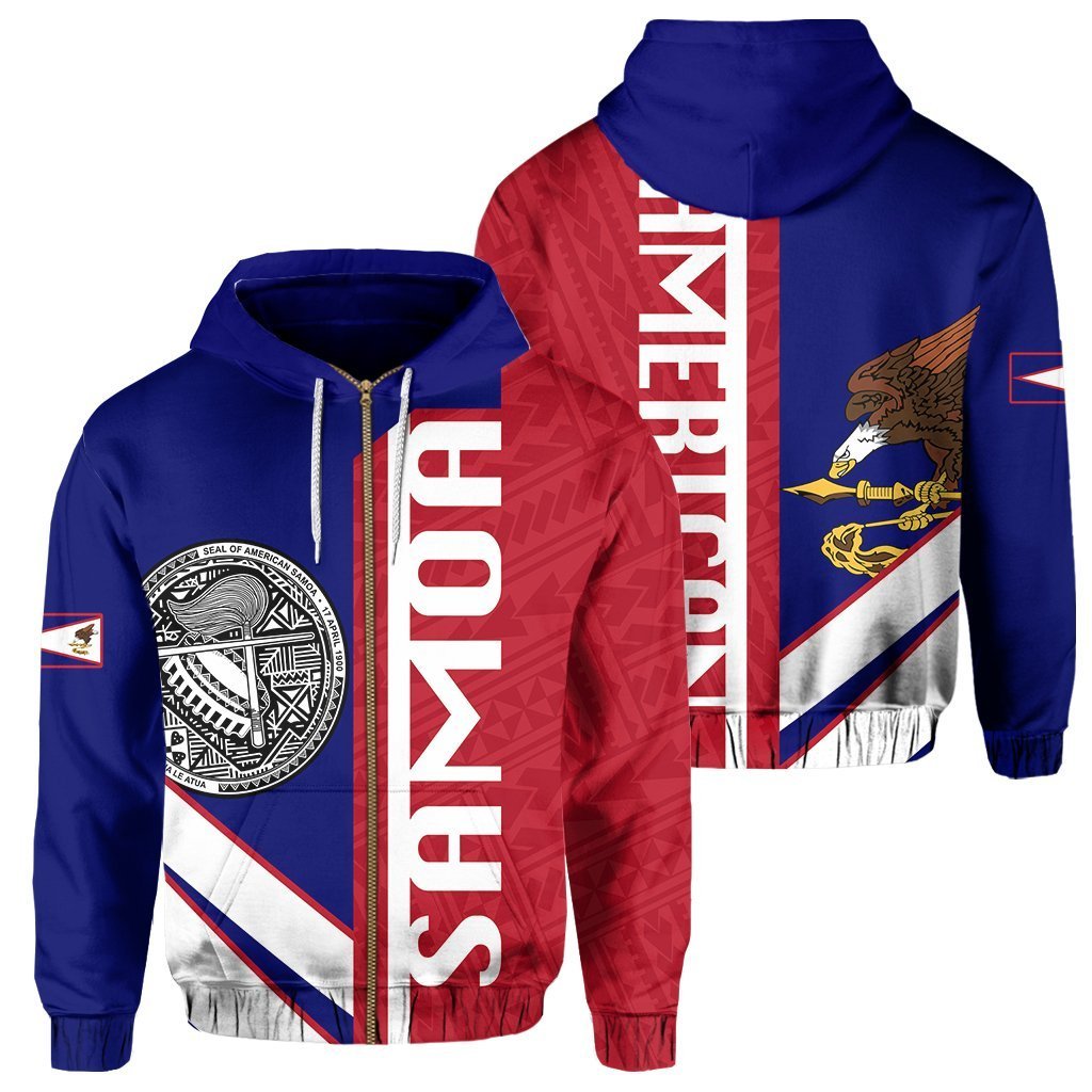 hawaiiZip Hoodie American Samoa Half Concept Unisex Blue - Polynesian Pride