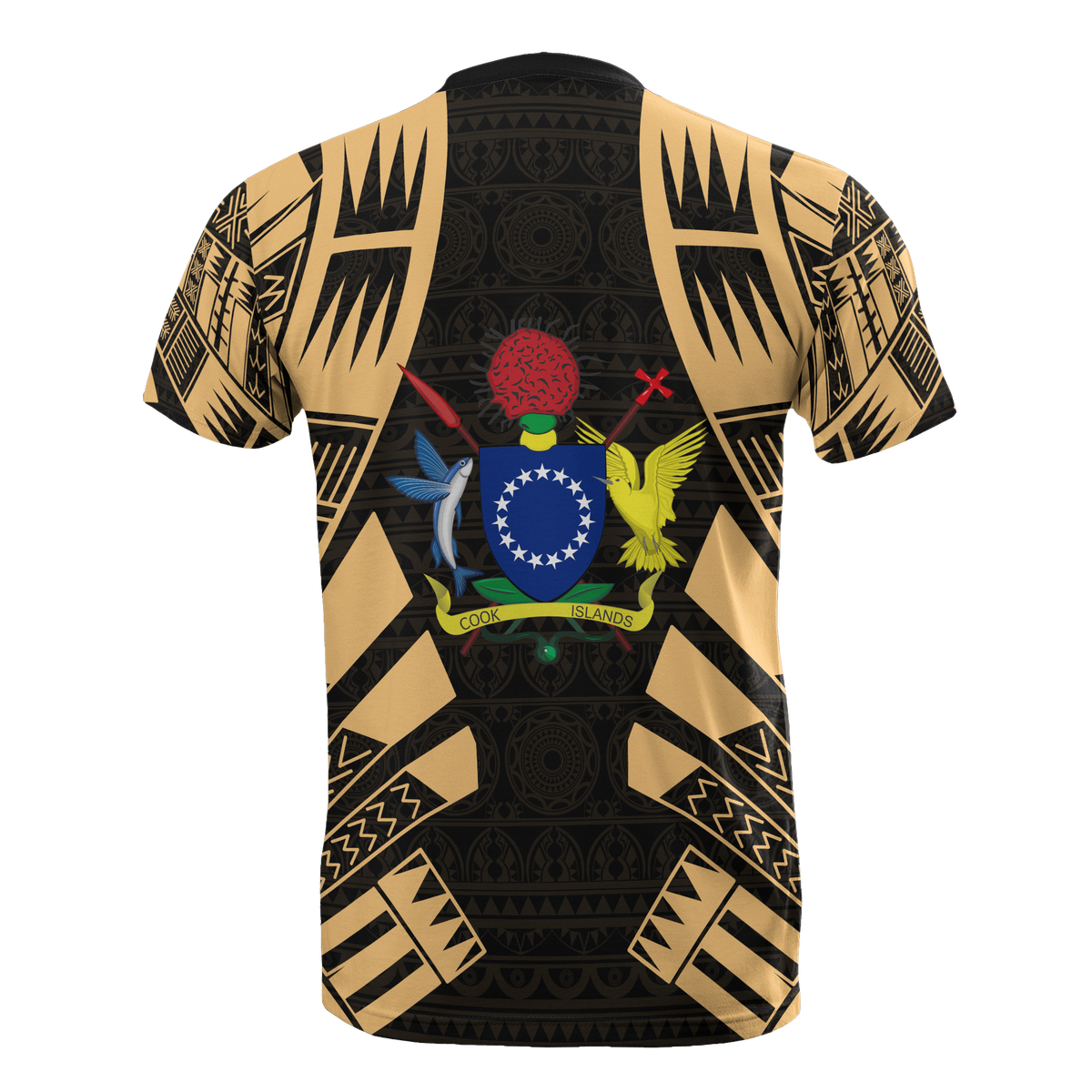 Cook Islands T Shirt Polynesian Coat of Arms Polynesian Tattoo Gold Style - Polynesian Pride