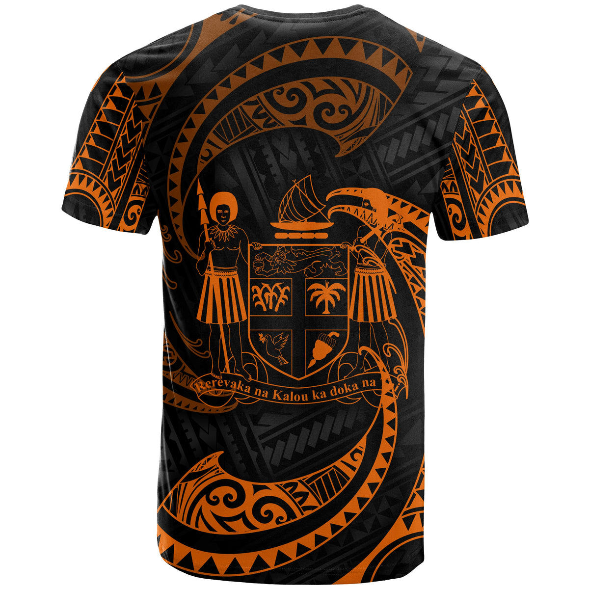 Fiji Polynesian Custom T Shirt Orange Tribal Wave - Polynesian Pride