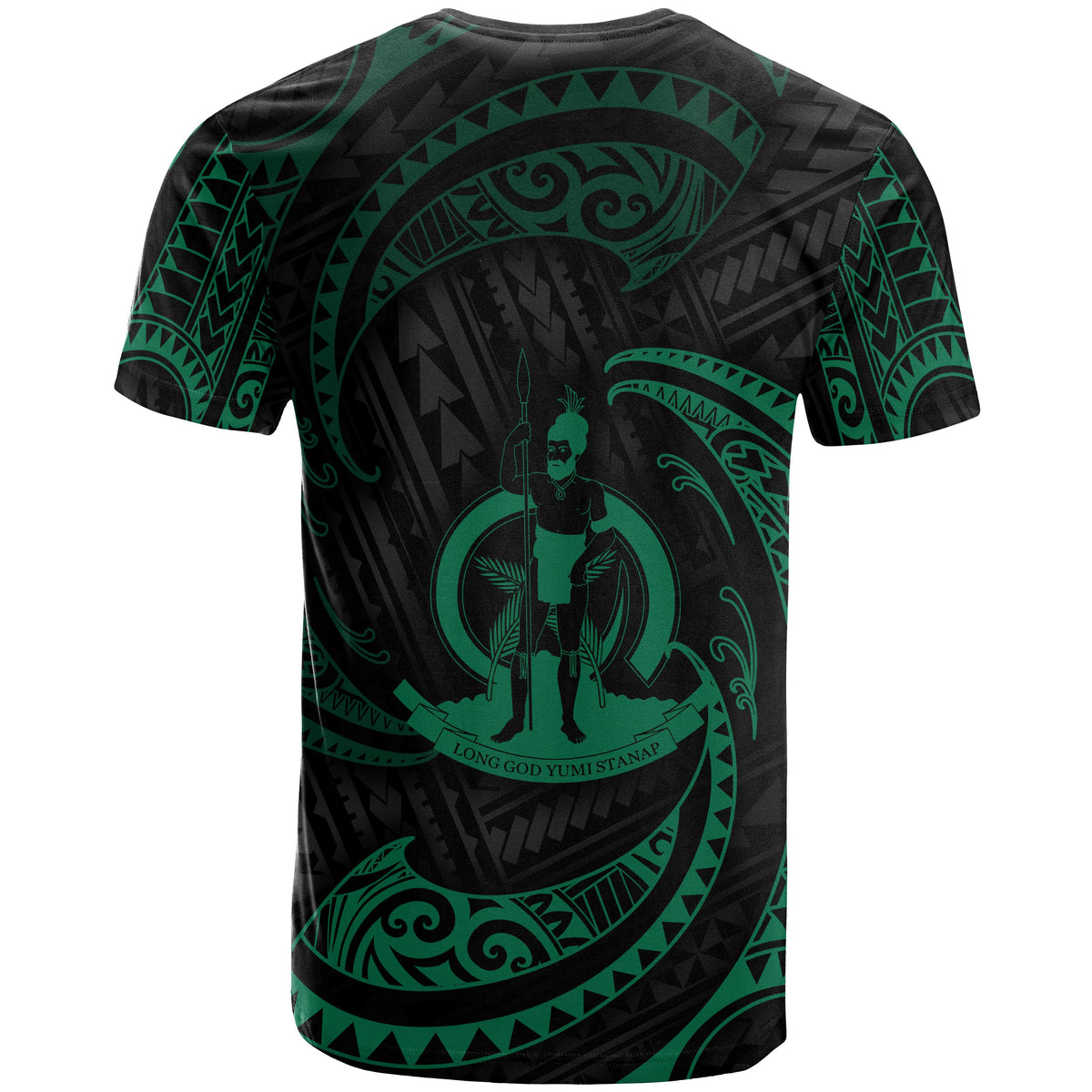 Vanuatu Polynesian Custom T Shirt Green Tribal Wave - Polynesian Pride