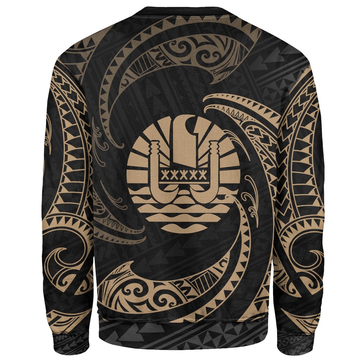 Tahiti Polynesian Sweater - Gold Tribal Wave - Polynesian Pride