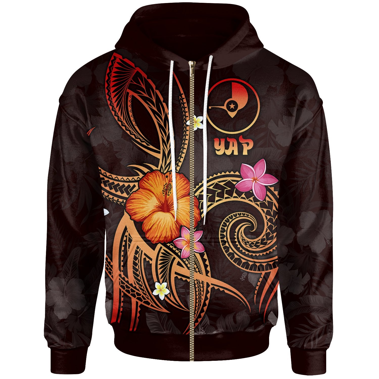 YAP Polynesian Zip up Hoodie Legend of YAP (Red) Unisex Red - Polynesian Pride