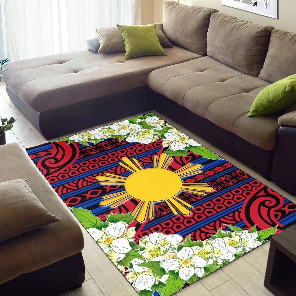 Philippines Area Rug - Jasmine Flower Style Red-Blue - Polynesian Pride