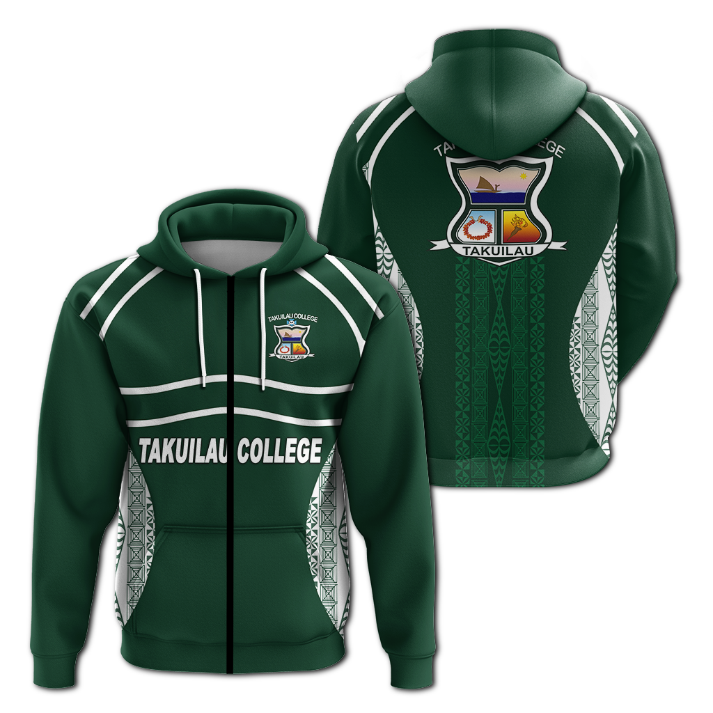 Takuilau College Tongan Patterns Hoodie LT12 Zip Hoodie Green - Polynesian Pride
