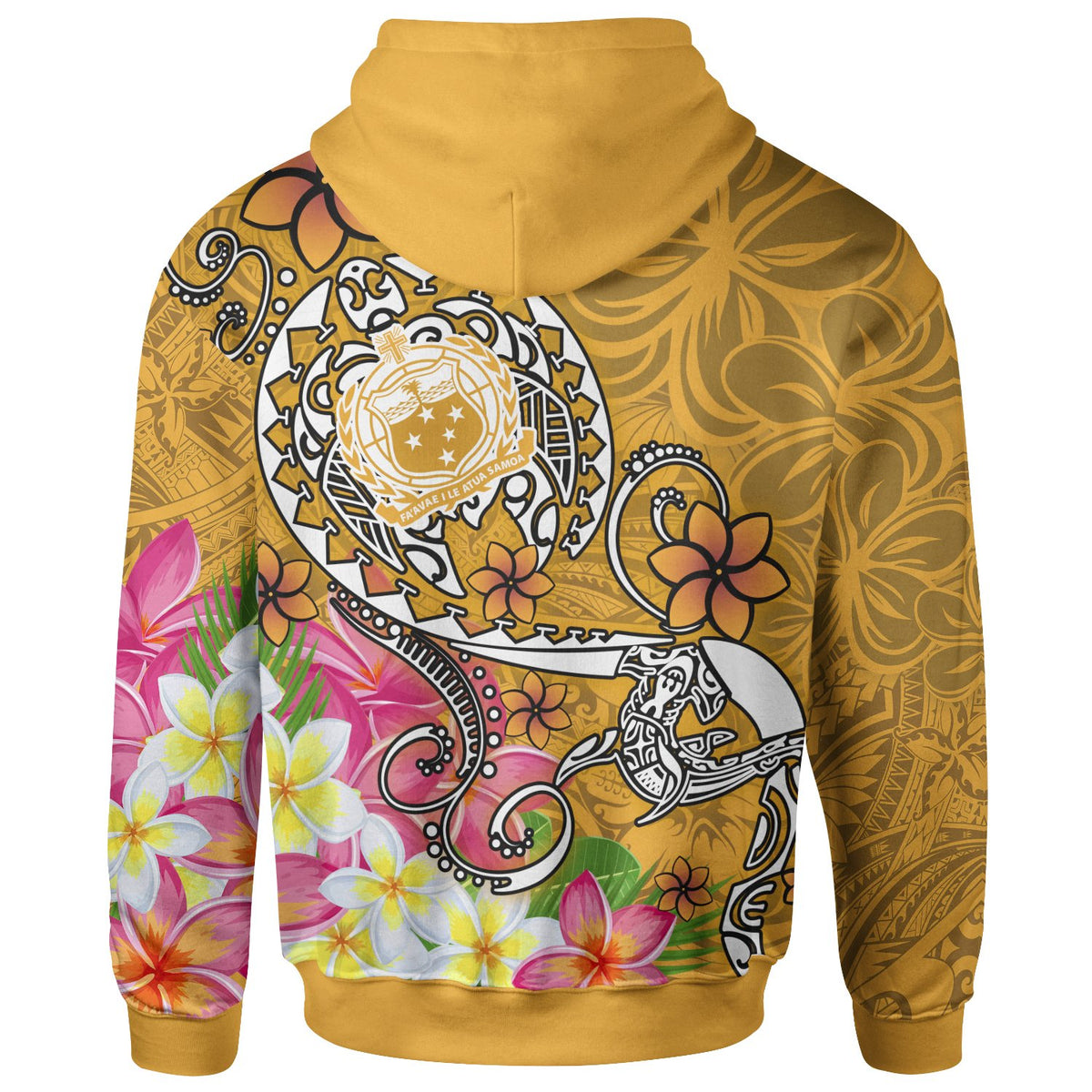 Samoa Custom Zip up Hoodie Turtle Plumeria (Gold) - Polynesian Pride