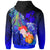 Tonga Zip up Hoodie Humpback Whale with Tropical Flowers (Blue) - Polynesian Pride