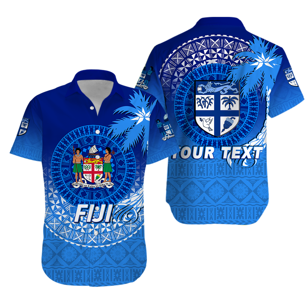 (Custom Personalised) Fiji Tapa Tribal Coconut Tree Hawaiian Shirt - LT12 Unisex Blue - Polynesian Pride