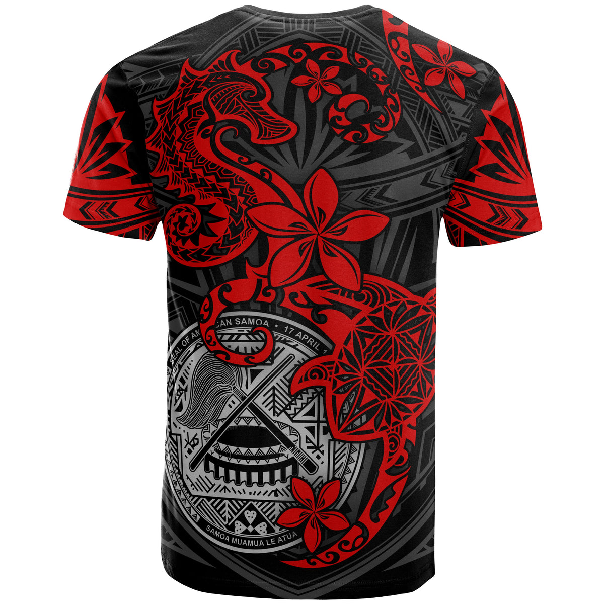 American Samoa Polynesian T Shirt Red Seahorse Turtle - Polynesian Pride