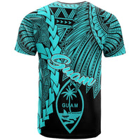 Guam Polynesian T Shirt Tribal Wave Tattoo Neon Blue - Polynesian Pride