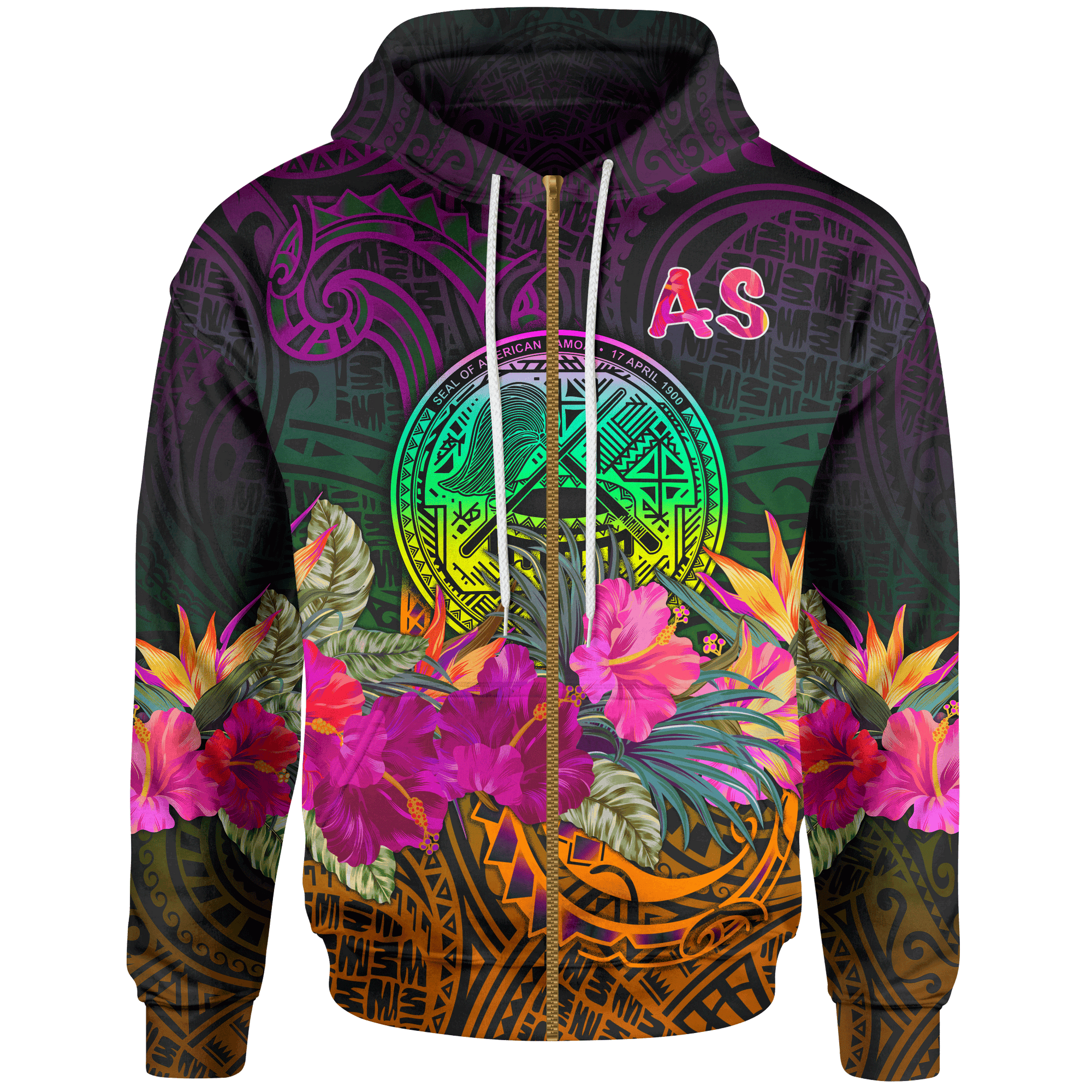 American Samoa Zip up Hoodie Summer Hibiscus Unisex Reggae - Polynesian Pride