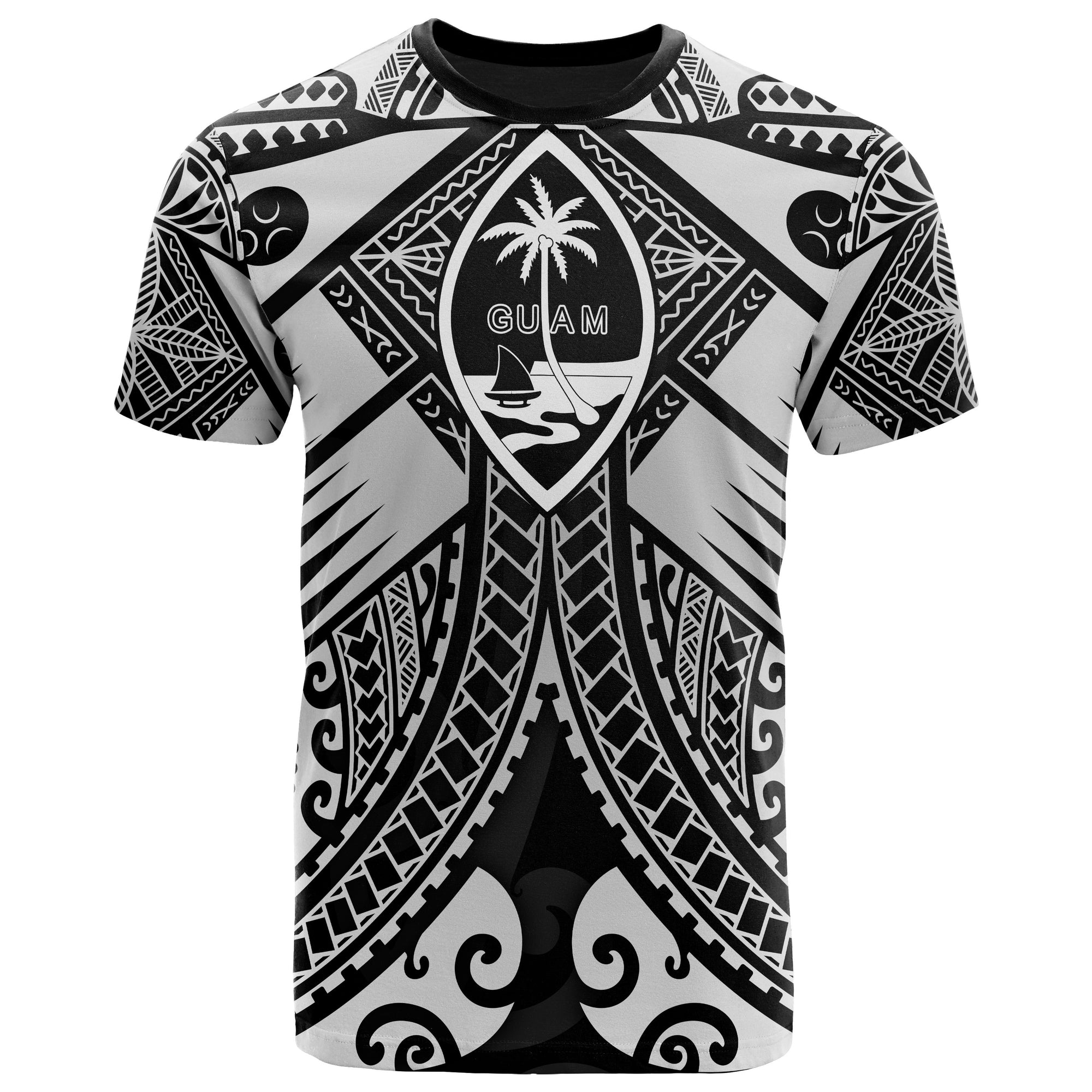 Guam Polynesian T Shirt Guam White Seal with Polynesian Tattoo Ver 01 Unisex White - Polynesian Pride