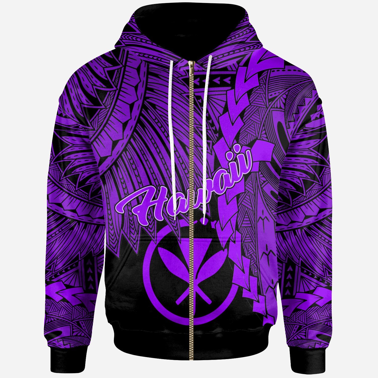 Polynesian Hawaii Zip up Hoodie Tribal Wave Tattoo Purple Unisex Purple - Polynesian Pride