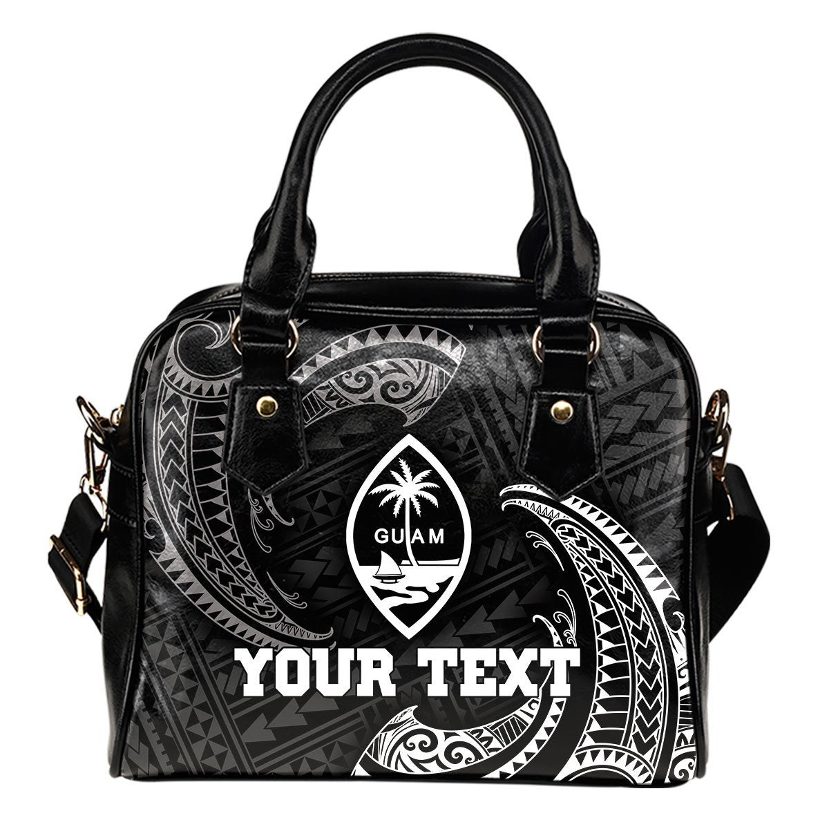 Guam Polynesian Custom Personalised Shoulder Handbag - White Tribal Wave One Size Black - Polynesian Pride