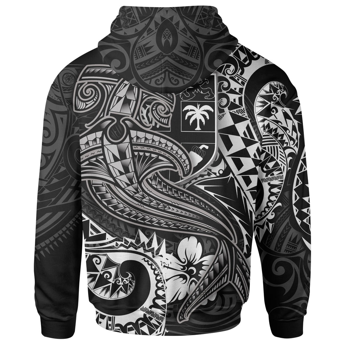 Fiji Hoodie White Shark Polynesian Tattoo - Polynesian Pride