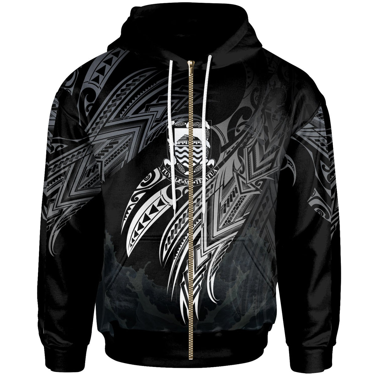 Tuvalua Polynesian Zip Hoodie Legend White Version Unisex Black - Polynesian Pride