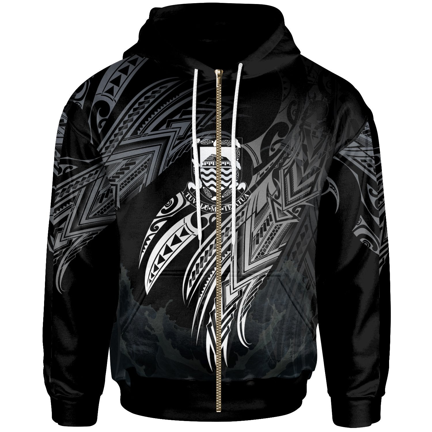 Tuvalua Polynesian Zip Hoodie Legend White Version Unisex Black - Polynesian Pride